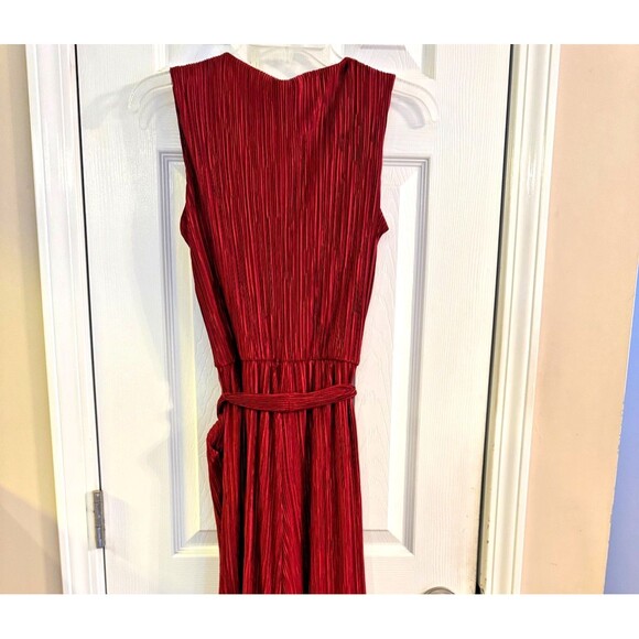 NWT NY Collection Wine Micro Pleated Jumpsuit Sz XS Sleeveless Tie Belt Career - Picture 9 of 14